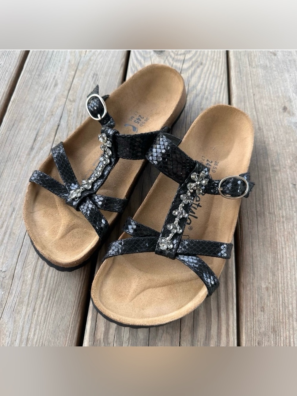 Birkenstock Betula Tango Black Bejeweled Rhinestone Sandal 38 7